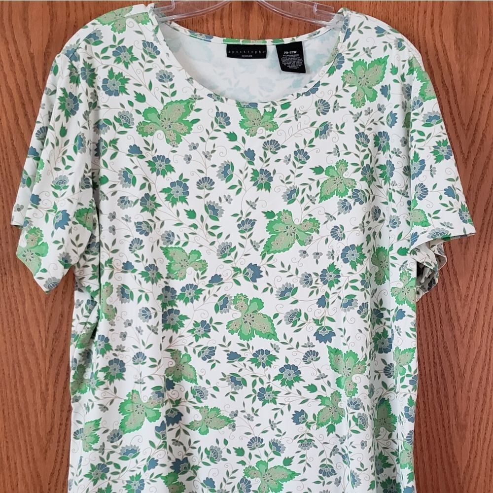 Apostrophe Ladies  Blue/Green Floral Top Sz 20/22W